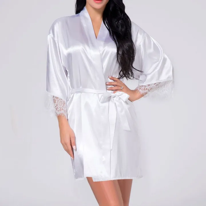 2024%20New%20Fashion%20Women%20Sexy%20Lingerie%20Sleepwear%20Silk%20Satin%20&%20Lace%20Robe%20Dress%20Nightgown%20Bathrobes%20Solid%20Color%20Breathable%20Pajama%20Skirt%20-%20Image%205