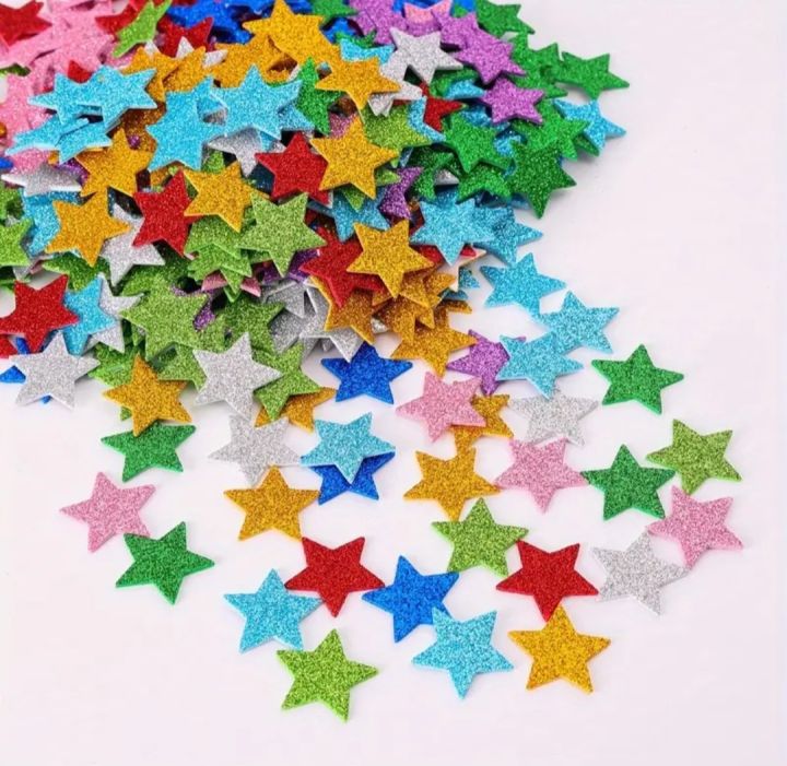 50 Pieces Colorful Glitter Foam Star Stickers, Self Adhesive Star Stickers Star Shaped Wall Stickers for Kid's Arts Craft Supplies Home Birthday Party...
