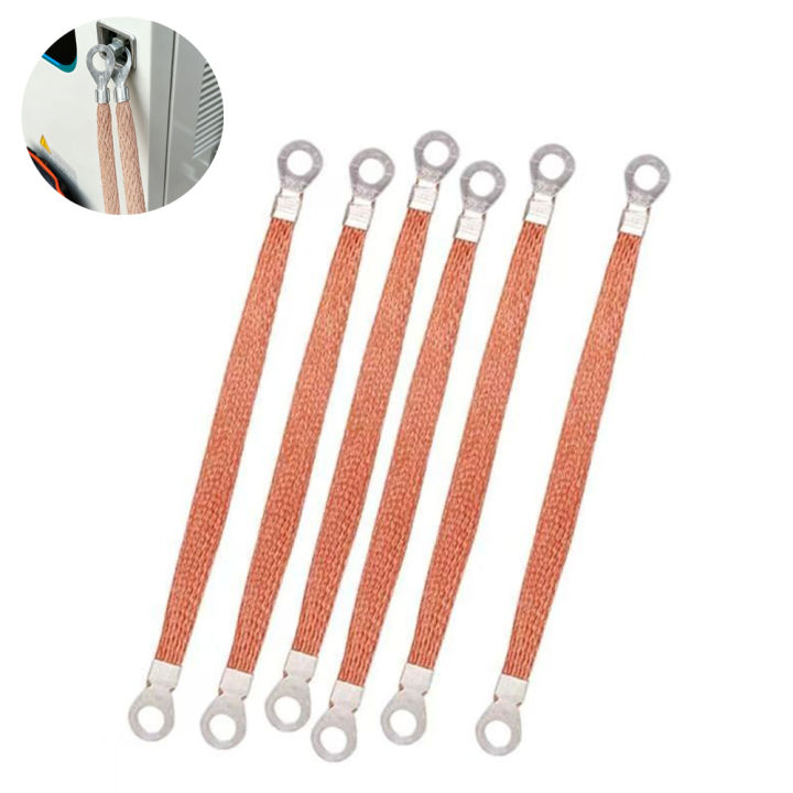 6Pcs Universal Electrostatic Connection Line Flat Braided Copper Ground Strap Connection Wire for Engine Bay Fuel Vehicle