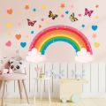 Rainbow Wall Decal Waterproof Sticker Rainbow Butterflies Clouds Star Flower Wall Decals for Nursery Kids Girls Bedroom Decor. 