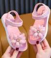 Girls Flowers Sandals Kids Sweet Princess Shoes for Party Wedding Kids Leather Sandals French Style Chic Summer Fashion 2025 New Casual Non-Slip. 
