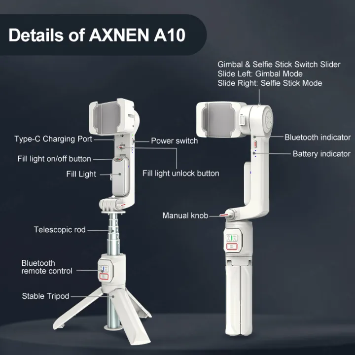 A10%20Gimbal%20Stabilizer%20Selfie%20Stick%20Tripod%20Smartphone%20Handheld%20Gimbal%20with%20Fill%20Light%20Telescopic%20Rod%20Vlog%20Video%20Record%20for%20iPhone%20-%20Image%207