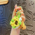 Cute Crochet Bouquet Keychain Mini Hand-knitted Flower Keychain Ring Car Bag Hanging Pendant Ornament Lover Valentine's Day gift. 