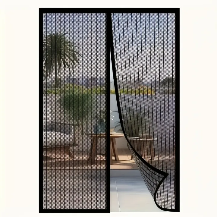 No-Drill%20Magnetic%20Screen%20Door%20-%20a%20Black%20And%20White%20Mesh%20Curtain%20Easy%20to%20Install,%20Featuring%20a%20Soft%20Net%20That%20Is%20Easy%20to%20Clean%20-%20Image%205