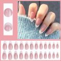 24French Gel Nail Tips - French Tip Nails Coffee Medium Almond Fake Nails for Nail ArtWith Glue Stickers Nail File. 