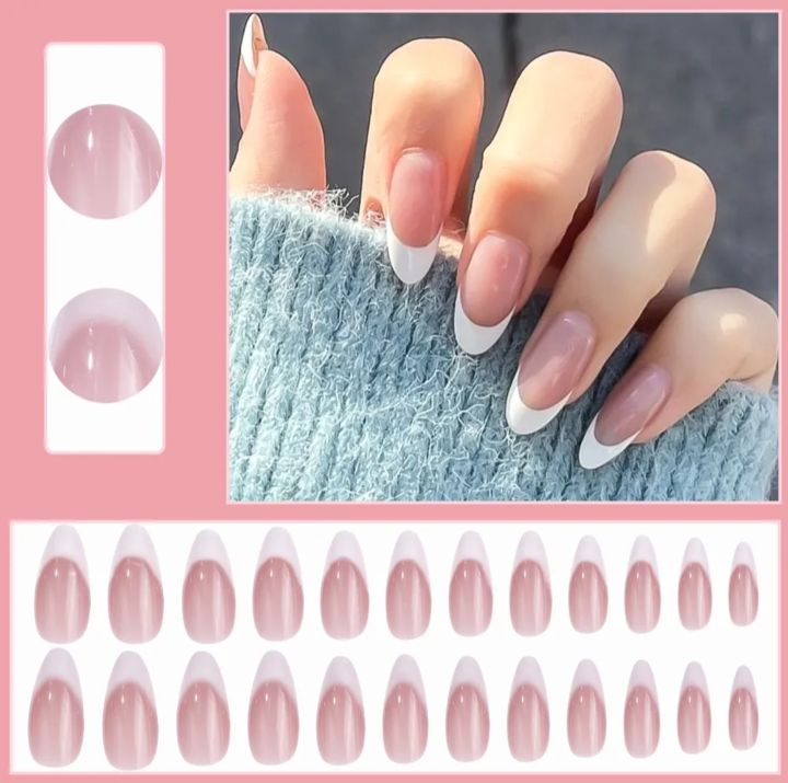 24French%20Gel%20Nail%20Tips%20-%20French%20Tip%20Nails%20Coffee%20Medium%20Almond%20Fake%20Nails%20for%20Nail%20ArtWith%20Glue%20Stickers%20Nail%20File%20-%20Image%204