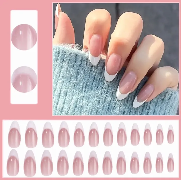 24French%20Gel%20Nail%20Tips%20-%20French%20Tip%20Nails%20Coffee%20Medium%20Almond%20Fake%20Nails%20for%20Nail%20ArtWith%20Glue%20Stickers%20Nail%20File%20-%20Image%204