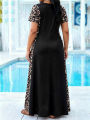 Plus Size Women's Leopard Print Maxi Dress Summer Casual Short Sleeve Crew Neck A Line Flowy Long Dress With Pocket Beach. 