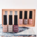 JR 6pcs 10ml gel nail polish set Including Red Pink Nude Gel Polish Kit UV LED Soak Off Polish Home DIY top coat base coat gifts. 