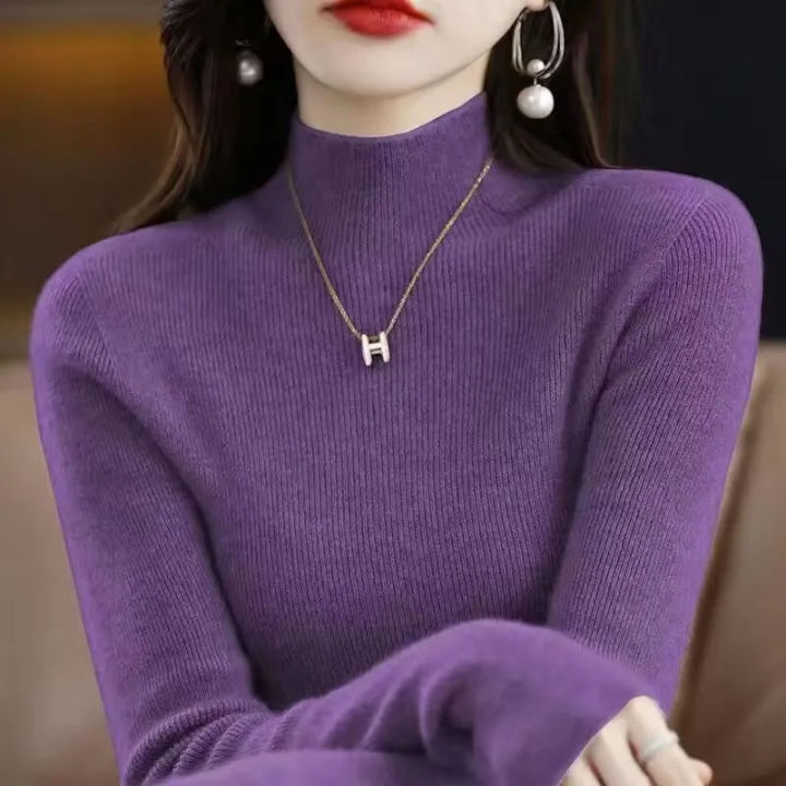 Solid%20Half%20Turtleneck%20Knit%20Sweater%20Women%20Autumn%20Winter%20Korean%20Long%20Sleeve%20Pullovers%20Fashion%20All%20Match%20Thick%20Warm%20Slim%20Jumper%20New%20-%20Image%205