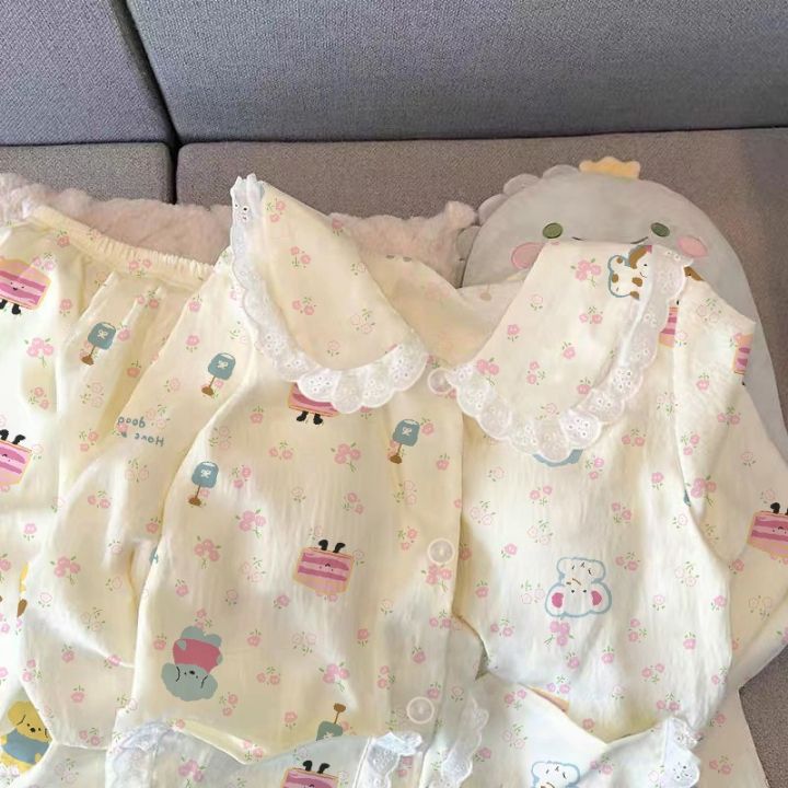 Sweet%20Cute%20Flower%20Dog%20Print%202PC%20Women's%20Pajamas%20Set%20Lapel%20Neck%20Lace%20Autumn%20Winter%20New%20Sleepwear%20Korean%20Casual%20Kawaii%20Loungewear%20-%20Image%203