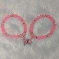 Beautiful pink and white butterfly charm bracelet Glass beads friendship bracelet for couples, best friends, girls. 