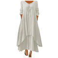 Cotton Women'S Casual Fashion Loose Long Dress With Button Solid Color Dresses. 