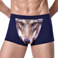 Men's Unique 3D Printed Wolf Eagle Head Flat Angle Pants Mid-waist Boxer Shorts Breathable Knitted Modal Fabric. 