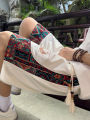Men's ethnic embroidery pattern shorts with pockets, summer casual drawstring shorts, suitable for outdoor and beach casual wear. 