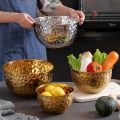 1pcs Gold Stainless Steel Hammer Point Fruit Bowl Salad Plate Egg Pot Thickened Baking Mixing Cooking Bowl Creative Decoration. 