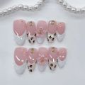 10pcs high-end Exquisite and sweet style, hand-painted leopard print, three-dimensional flowers, and sparkling dot diamonds hand.
