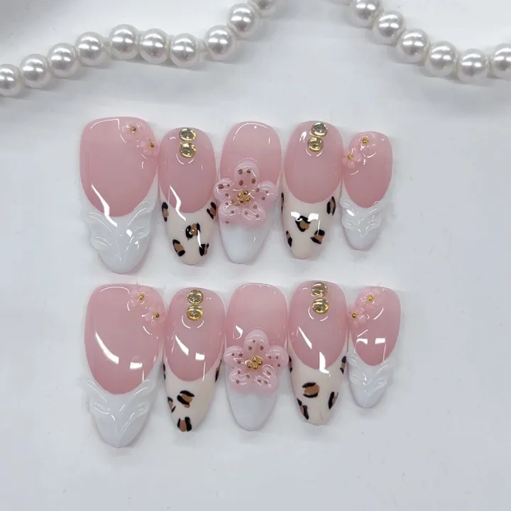 10pcs%20high-end%20Exquisite%20and%20sweet%20style,%20hand-painted%20leopard%20print,%20three-dimensional%20flowers,%20and%20sparkling%20dot%20diamonds%20hand%20-%20Image%203