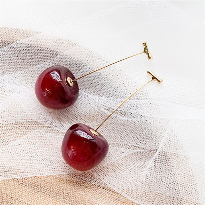 Cute Cherry Fruit Acrylic Earrings Fashionable Resin Cherry Earrings For Women Jewelry Trendy Accessories