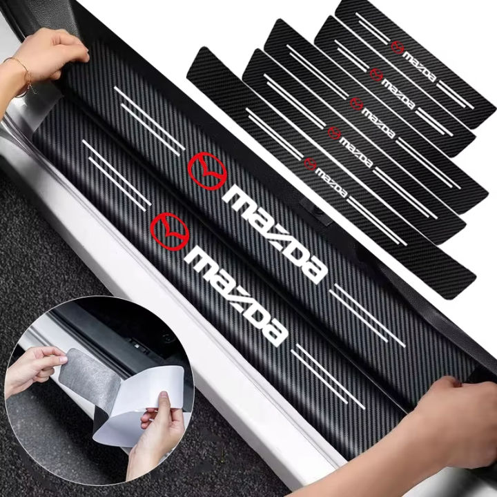 Carbon fiber protective stickers for car door sill side anti step ...