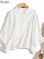 ZANZEA Summer Fashion Lapel Neck Shirt Women Elegant 3/4 Sleeve Blouse Work Buttons Down Tops Tunic Female Casual Loose Blusas.