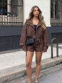 HH Women Fashion Polka Dot Coat Shorts Set Turtleneck Long Sleeve Zipper Jackets Slim Shorts Elegant Woman High Street Outfits.