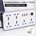 GKK Smart Universal Extension Board Multi Power Plug With 6 Power Sockets + 3 USB Ports Plug + 1 Type C For Electronics Mobile Charging Adapter With 1.8 Meter Heavy Duty Copper Wire White, Mobile Extension, USB Extension board, Extension Lead. 