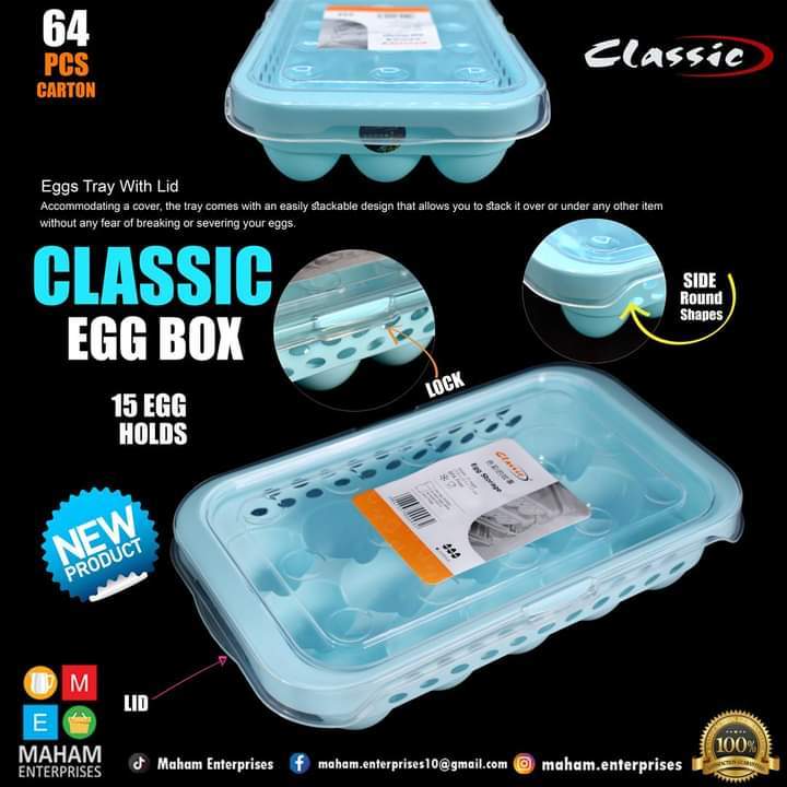 Classic Eggs Tray with Lid - capacity 15 egg - Pure High Quality plastic eggs tray