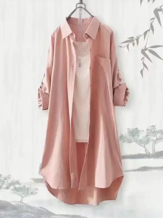 Plus%20Size%20Women%20Breathable%20Blouse%20Korean%20Shirt%20New%20Popular%20Loose%20Casual%20Fashion%20Simple%20Solid%20Female%20Long%20Sleeved%20Top%20Of%20Clothing%20-%20Image%202