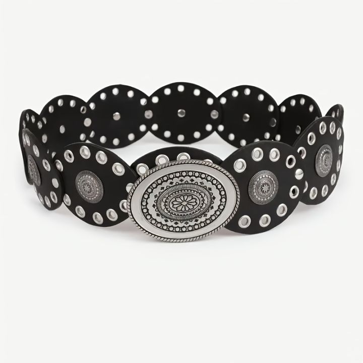 1pc%20Vintage%20Style%20Women'S%20Faux%20PU%20Belt%20with%20Oval%20Rivet%20Buckle%20Waistband%20Vintage%20Personalized%20Belts%20-%20Image%203