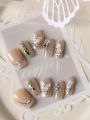 10Pcs Press on Nails Fake Nails Short Green Butterfly Black Line Includes 1 Sheet of Adhesive Tabs & 1 Pc Mini File. 