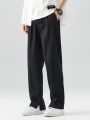2023 New Summer Casual Pants Men Breathable Polyester Korean Fashion Semi-Wide Banded Waist Slacks Straight Loose Drape Trousers. 