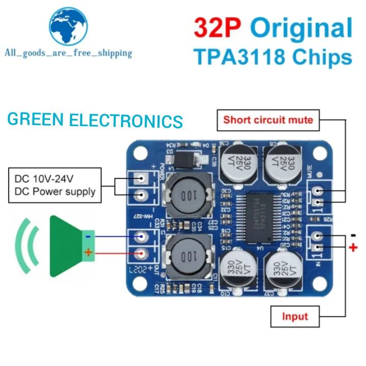 32(pin) original TZT DC 9V-24V TPA3118 60W Mono Digitalappropriate Audio Power Amplifier Board Amp Module