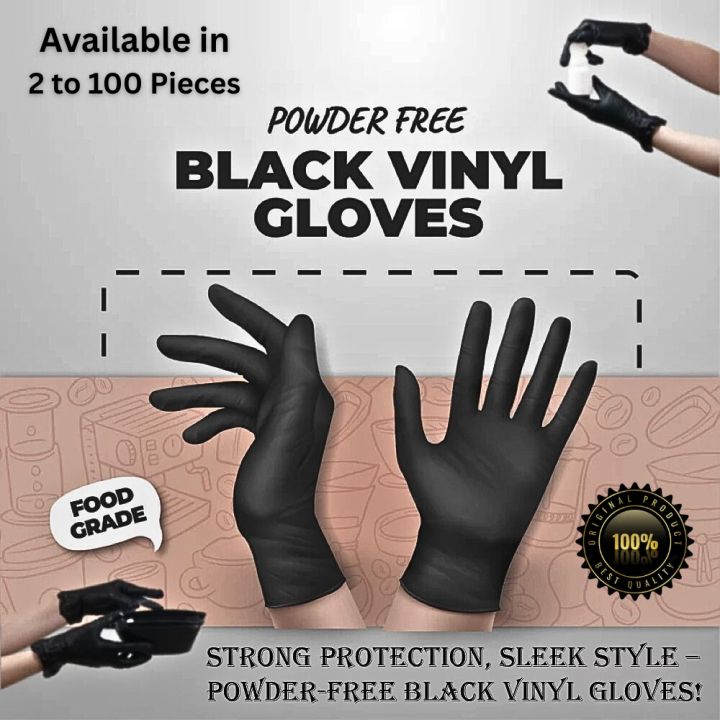 Black Vinyl Gloves Disposable Powder Free and Latex Free 2 to 100 Pcs Multipurpose PVC Polyvinyl Chloride Gloves for Food Handling Cleaning Lab Work DIY Projects Gardening Pet Grooming Painting and Cooking X Extra Large Gloves for Kitchen and Professional