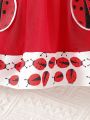2025 Summer New Beetle Pattern Lace Short Sleeve Same Pattern Headband Dress. 