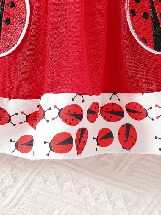 2025%20Summer%20New%20Beetle%20Pattern%20Lace%20Short%20Sleeve%20Same%20Pattern%20Headband%20Dress%20-%20Image%203