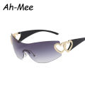 Cycling Rimless Y2K Sunglasses Men Women Trendy Gradient 2000'S Wrap Around Sun Glasses Punk One Piece Goggles Fashion Shades.