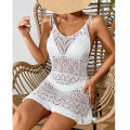 Halter Sleeveless Solid Color Dress Women Summer Vacation Knitted Bikini Cover Up Backless Stylish Beach Dresses. 