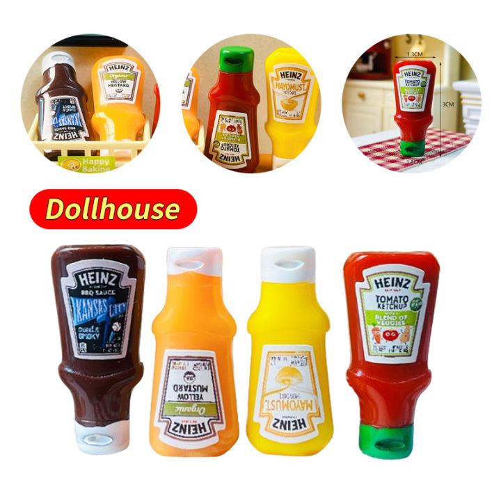 4Pcs Dollhouse Miniature Strawberry Sauce Jam Jar Kitchen Food Accessories For Dolls House Decorations Kids Toys