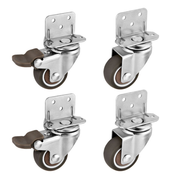 4Pcs L Type Furniture Casters Heavy Duty Soft Mute Caster Wheels Trolley Baby Crib Bed Universal Side Mounted Wheels