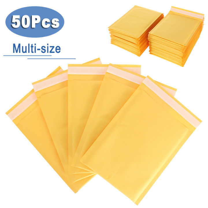50PCS Kraft Paper Bubble Envelopes Bags Bubble Mailers Yellow Self-Sealing Express Shipping Packaging Bag Multi Size Waterproof