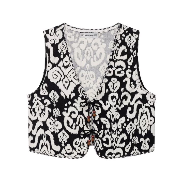 DUOPERI%202025%20New%20Women%202%20Piece%20Set%20Printed%20V-Neck%20Vest%20&%20Side%20Zipper%20Skirts%20Shorts%20Female%20Elegance%20Chic%20Casual%20Shorts%20Set%20-%20Image%202