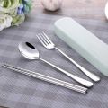 4Pcs/Set Stainless Steel Chopsticks Spoon Fork Steak Knife with Storage Case Travel Camping Cutlery Set Portable Tableware.