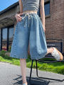 Summer Boyfriend Plus Size Jeans Shorts Woman Casual Loose Wide Leg Bermudas Baggy Denim Shorts Women Lace Up Half Short Pants. 