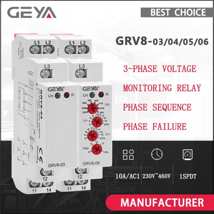 GEYA Din Rail 3 Phase Failure Phase Sequence Voltage Monitoring Relay ...