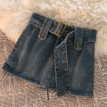 Y2K Summer New A-line Miniskirt High Waist Street Fashion Denim Retro Straight Tube Hip Wrap Skirt Women's Belt Skirt. 