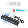 USB 2.0 HUB 7 Port Multiple Expander With ON/OFF Switch Multi USB Splitter HUB Adapter With LED Computer Accessories For Laptop. 