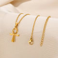 Stainless Steel Cross Pendant Necklace For Women Men Gold Color Ancient Egypt Ankh Cross Charm Choker Jewelry Hip Hop Gift.