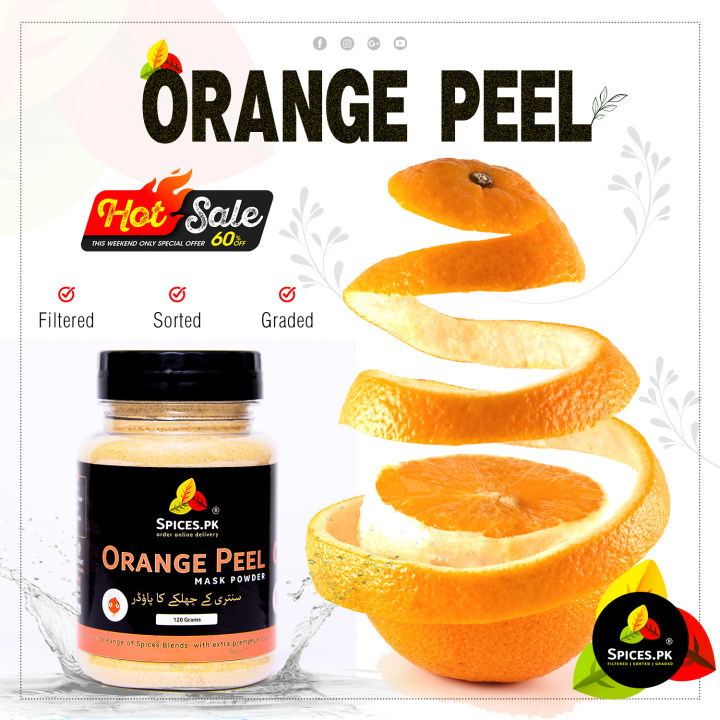 Pure Orange Peel Powder (120g) - Organic Vitamin C Face Mask for Skin Brightening, Tan Removal & Hair Glow
