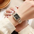 Square Women's Dual Color Alloy Watch Strap with Steel Strap and Quartz Watch. 